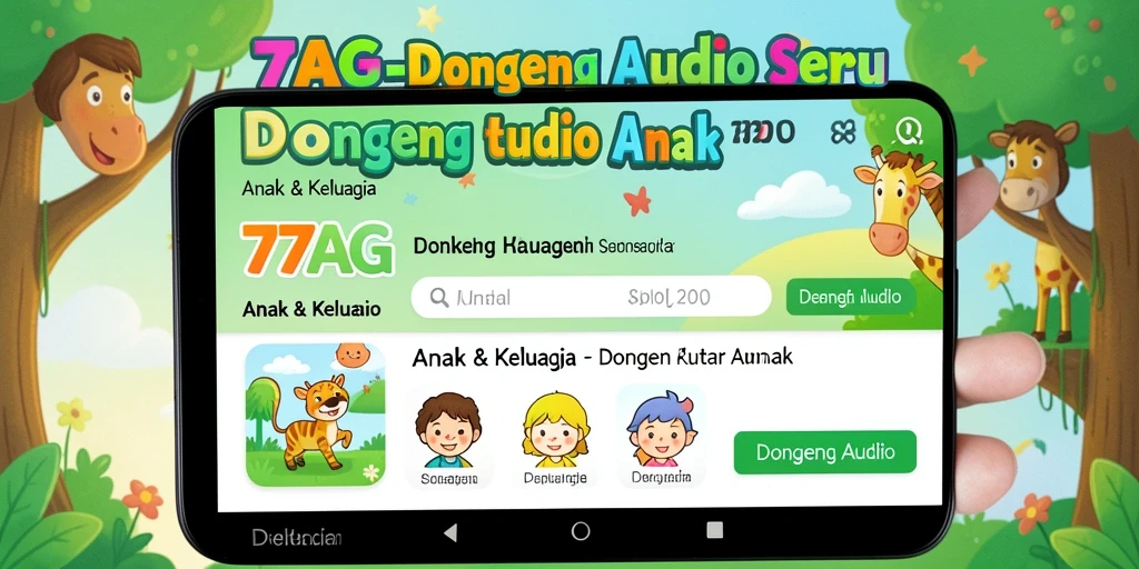 Screenshot antarmuka 77AG menampilkan koleksi dongeng audio yang menarik.