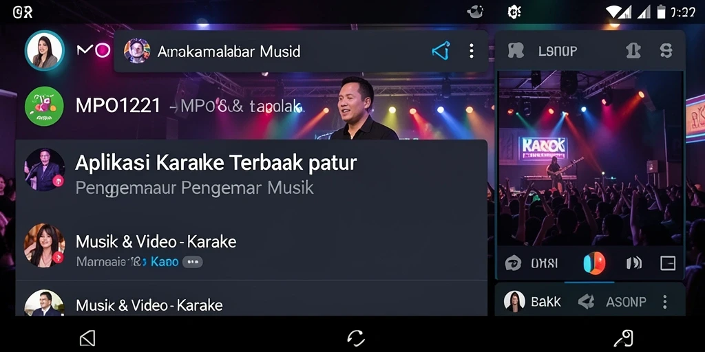 Tampilan antarmuka MPO1221 saat sesi karaoke dengan berbagai pilihan lagu.