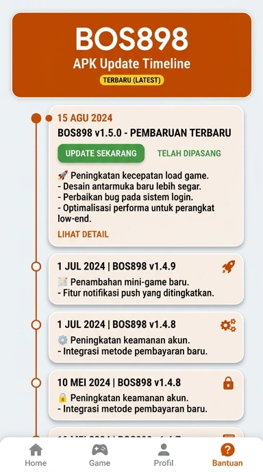Riwayat Versi Aplikasi Bos898 untuk Android